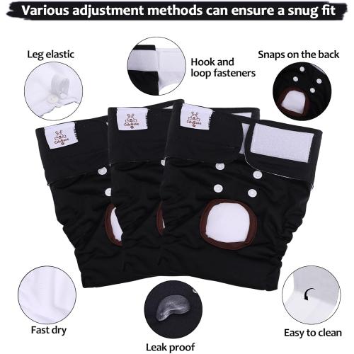 CuteBone Dog Diapers Female 3 Pack Reusable Doggy Diapers with One Suspender for Small Medium Large Dog Period BDD03S