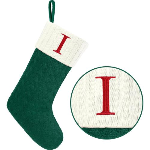 Christmas Stockings with Initials,20 Inches Large Knit Embroidered Letter Christmas Stocking,Monogram Christmas Stocking for Famliy Holiday and Xmas Tree Fireplace (Letter I)