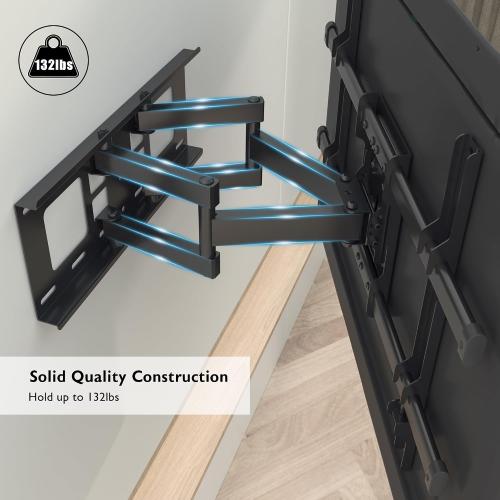 BONTEC Full Motion TV Wall Mount for 37-84 Inch TVs, Hold up to 132lbs, Max VESA 600x400mm, Swivel Tilt Dual Arms, Adjustable Viewing Angle, Fits 16 Wood Studs, Easy Assembly