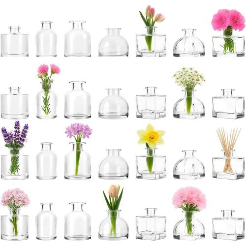 Glass Bud Vase Set of 28 Pcs, Small Clear Bud Vases for Flowers, Vintage Vases for Centerpiece Table Wedding Decorations Home Decor Glass Bottles for Birthday Party Anniversary