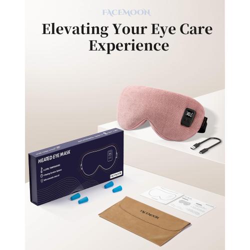 Heated Eye Mask for Dry Eyes: Warm Compress for Digital Tired Eyes, Stye Relief - Cordless, Adjustable Heat & Timer Settings - Airplane/Road Travel, Sleep aid, Office nap Pink
