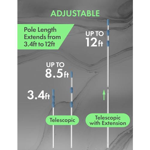 KOKIDO Rechargeable Heavy Duty Pool Leaf Vacuum, 62GPM Powerful Suction,Bundle with Professional 12ft Heavy Duty Swimming Pool Pole