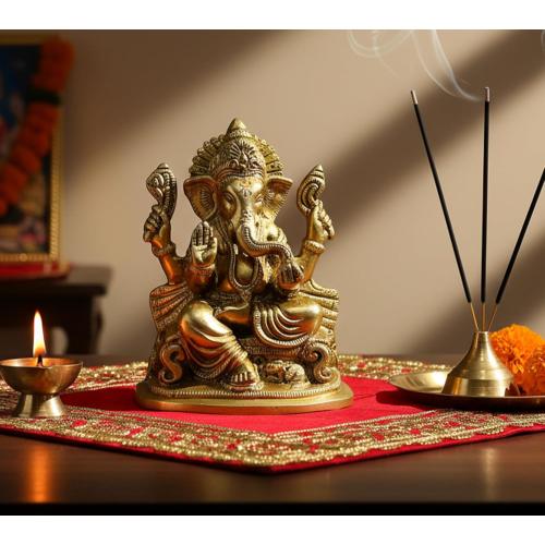 eSplanade 5 Ganesha Brass Showpiece | Home Decor | Ganesh Ganesha Ganpati Ganapati Murti Idol (Sitting Ganesha)