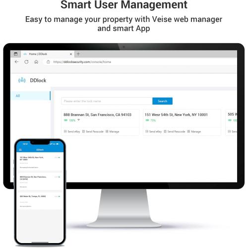 Veise RZ07 Smart Lock, Fingerprint Door Lock, 7-in-1 Keyless Entry with App Control, Electronic Touchscreen Keypad Deadbolt, Biometric Smart Locks for Front Door, Matte Black