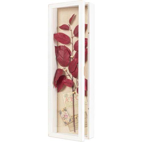 Freezing point Shadow Box Frame 8x25 Flower Shadow Box Pin Display Case Cabinet Picture Frame with Linen Back Memorabilia Awards Medals Badge Bouquet Wedding Memory Box for Keepsakes Long White