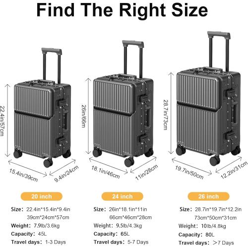 Zipperless Luggage, 22x14x9 Aviation Certified, Polycarbonate Aluminum Hardshell, Expandable Carry-On Luggage with Spinner Wheels, Hardshell Luggage, 20 Inch Cabin