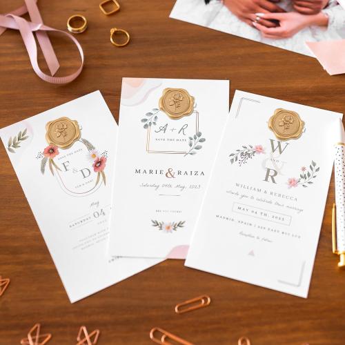 WSICSE 60Pcs Wax Seal Stickers, Wedding Invitation Envelope Seal Stickers Adhesive Backed Light Gold for Wedding, Party,Graduation,Mother's Day,Gift Wrapping (4 Flower Styles)