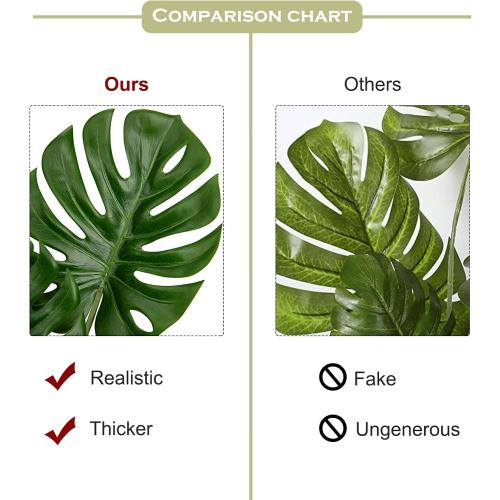 DILATATA 3 Pack Artificial Monstera Leaves with Long Stem for Vase - Fake Tropical Plants Palm Leaves Realistic Philo Turtle Leaves for Home Wedding Party Decor