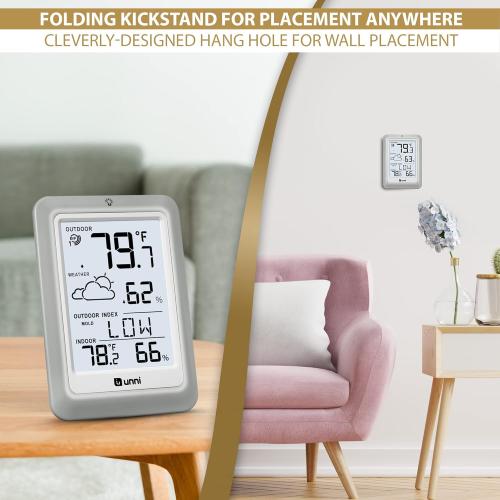 Indoor Outdoor Thermometer Hygrometer Wireless Weather Station, Temperature Humidity Monitor Battery Powered Inside Outside Thermometers with 330ft Range Remote Sensor and Backlight Display
