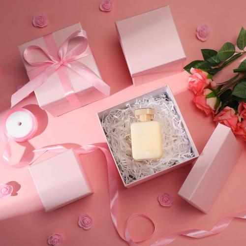 Cholemy 5 Pcs Square Nesting Boxes Decorative Gift Boxes with Lid and Ribbon Assorted Sizes Wrap for St. Patrick's Day, Carnival, Anniversary, Birthday, Bridal Shower Party Gifts(Pink)