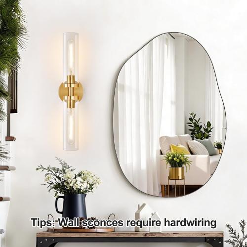 Brushed Gold Wall Sconces, Hardwired Bathroom Sconces Wall Lighting with Clear Glass, Modern Sconces Wall Light fixtures for Bathroom Mirror Living Room Hallway Bedroom
