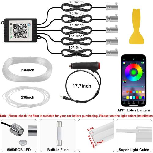 Interior Car LED Strip Lights APP Control, 5 in 1 RGB 16 Million Colors Ambient Lighting Kit with 236 inches Fiber Optic, Music Mode Inside Car Lighting Decorations