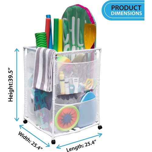 Size 25.4 W x 25.4 L x 40 H Color White Rolling Pool Storage Organizer Bin, Medium, (25.4 W x 25.4 L x 40 H), White