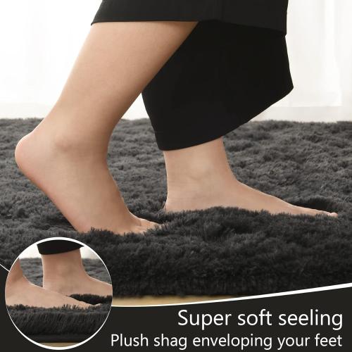 LOCHAS Ultra Soft Indoor Modern Area Rugs Fluffy Living Room Carpets for Children Bedroom Home Decor Nursery Rug , Dark Grey