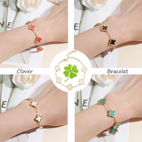 18K Gold Plated Clover Lucky Bracelet for Women Four leaf Bracelets Cute Colorful Bracelets Jewelry Gifts Trendy for Women