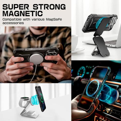 SUPCASE for iPhone 16 Pro Max Case with Camera Control Capture Button (UBMag XT), [Compatible with MagSafe] [Built-in Camera Cover Stand] [Military-Grade Protection] Rugged Magnetic Phone Case, Dark