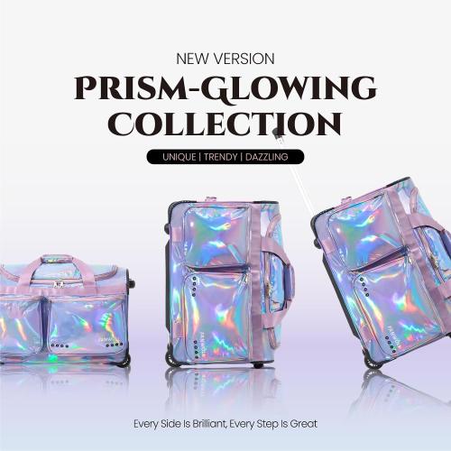 Fanwoli 23 Dance Bag with Garment Rack | Prism-Glowing Collection | Waterproof Iridescent Fabric | Ideal Competition Duffle Bag for Dancer Cheerleader Little Princess | Mermaid Seablue
