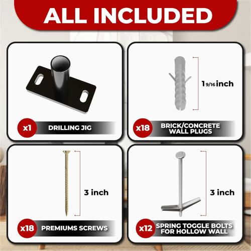 Set of 2 Floating Shelf Brackets 38 inch Multiple Mounting Location Hit 3 Studs Heavy Duty Perfect Bracket for Long Shelf/ Hidden Wall Shelves Support Hardware Kitchen/Living Room/Office (8 inch Rods)