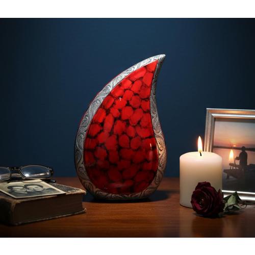 Color red eSplanade Teardrop Cremation Urn Memorial Container Jar Pot | Cremation urn | Metal urn | Burial urn (Fiery Red)