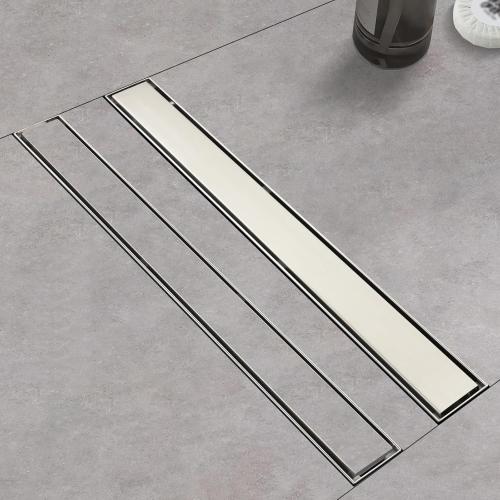 Linear Shower Drain ，24 Inch Brushed 304 Stainless Steel Rectangle Shower Floor Drain，with Reversable Tile-inPattern Drain Cover & Hair Catcher, Adjustable Feet