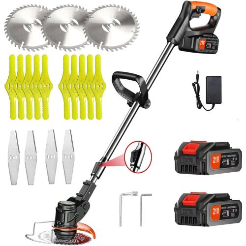 Electric Weed Wacker Battery Powered Weed Wacker Grass Trimmer 21V Grass Trimmer Cordless Lightweight Battery Weed Trimmer with 2 Batteries, Used for Lawn Garden Yard Trimming (Black)