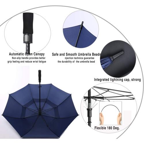 Golf Umbrella Large 62/68/72 Inch, Extra Large Oversize Double Canopy Vented Windproof Waterproof Umbrella, Automatic Open Golf Umbrella for Men and Women and Family.