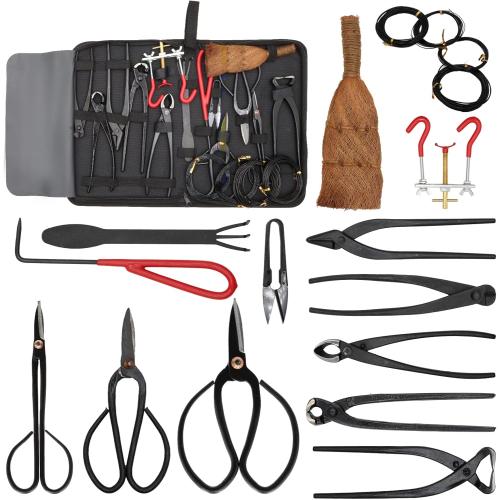 17pc Kit Black Case Bonsai Tools Kit - 17 Pcs Concave Cutter Trunk Branch Splitter Bonsai Scissors Pruning Scissors for Pruning Thicker Branches, Metal Scissors for Potted and Garden Plants