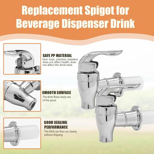 2 Pack Replacement Spigot for Beverage Dispenser - BPA Free Cooler Faucet with Filter Function - Push Style Spigot Tap - Silver