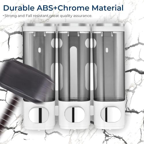 Shampoo and Conditioner Dispenser, Pollock Shower Soap Dispenser 3 Chamber No Drill, Wall Mounted Shampoo Body Wash Conditioner for Bathroom Large Capacity,White