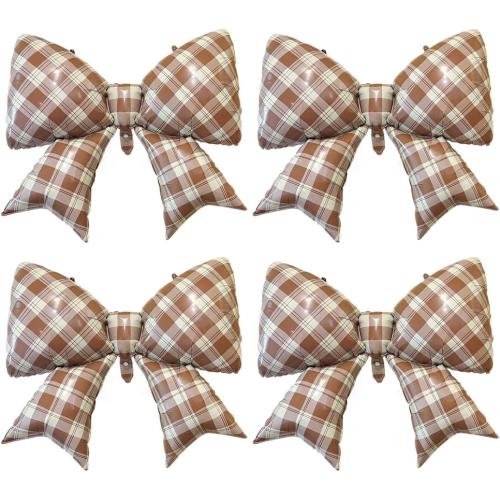 Brown Plaid Bow Foil Balloons Large Checkered/Gingham Bow Knot Balloon Espresso Martini Coffee Coquette Themed Decor for Love Is Brewing Bridal Shower Fall Baby Shower Birthday Party Decorations
