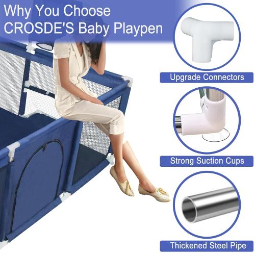 Baby Playpen Large Playpen for Babies and Toddlers, Sturdy Baby Ball Pit w/Basketball Hoop Soccer Net, Indoor Outdoor Children's Fence Play Pen Activity Center Play Area, Infant Safety Gates(Blue)