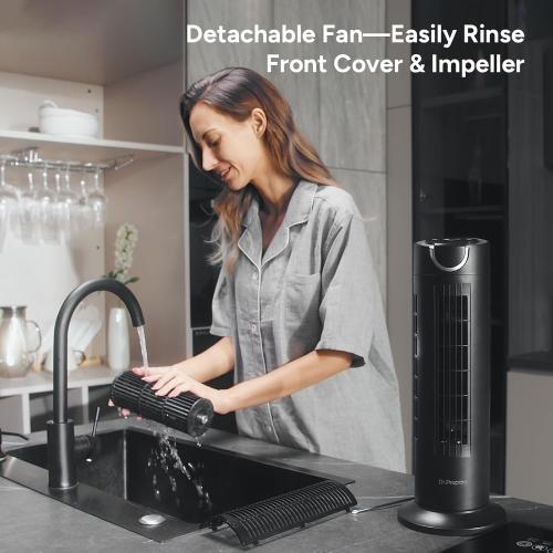 DR.PREPARE Tower Fan for Bedroom, 25 dB Quiet DC Bladeless Fan with Remote, 8 Speeds, 1-8H Timer, 80° Oscillating Fans for Indoors, 16 Inch Portable Desk Table Fans for Room, Home, Office