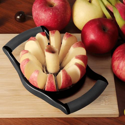 Newness Apple Cutter Slicer, 12-Slice Durable Heavy Duty Corer, Greatly Quicken Slicing Divider, Wedger, Fruits & Vegetables Slicer for Apple, Pear and More, Black
