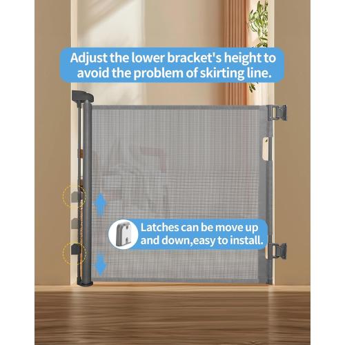 Retractable Baby Gate for Doorways and Stairs, Mesh Safety Gate for Pet, Indoor & Outdoor Use, One-Hand Operation, Easy Installation, 33.6 Tall, Expands to 55 Wide（Grey,33.6x55
