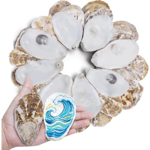 30PCS 3-4 Flat Oyster Shells, Natural Seashells for Crafts, Decoupage, Beach Wedding Decor & Christmas Ornaments, Bulk Medium Oyster Shells