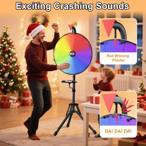 16 Spin the Wheel Game with Stand, Prize Wheel Spinner | Adjustable 36-64 Height, 12 Dry Erase Slots, Foldable Tripod Stand for Carnivals, Trade Shows, Parties and Events