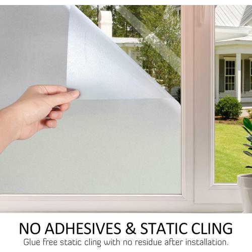 HIDBEA Frosted Window Privacy Film Heat Control UV Blocking, Static Cling Non-Adhesive Reusable Door coverings for Bathroom Home Office (Frosted 17.5 Inch x 6.5 Feet)