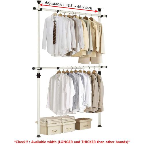 PRINCE HANGER Heavy Duty Adjustable Garment Rack – One Touch System for Easy Assembly, 352 LBS Load Capacity, Freestanding Metal Wardrobe Closet Rack Ivory (Width Adjustable, PHUS-0023)