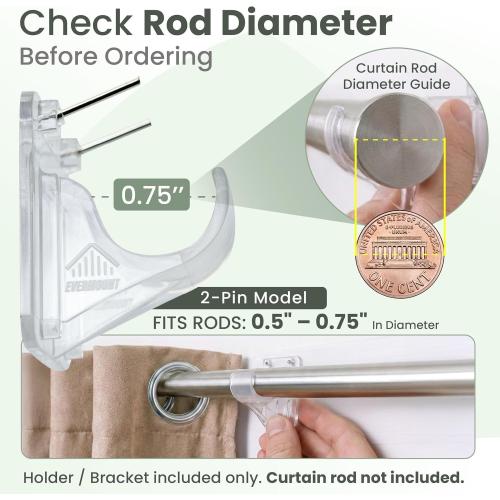 No Adhesive Heavy Duty Curtain Rod Holders with Wide Hook, 5X Stronger Than Adhesive Curtain Rod Hooks,Tension Curtain Rod Bracket for Wall with Pin Guide, Curtain Wall Mount (4 Pack, for 0.75 Rods)