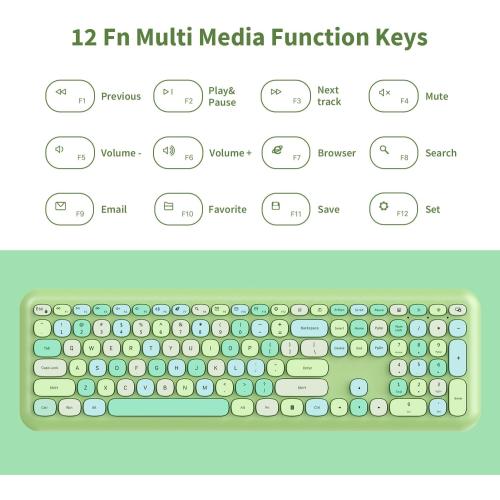 Keyboard ONLY Full-Sized Colorful with Retro Typewriter Flexible Round Keys for Windows, Computer, Laptops, PC Green Colorful