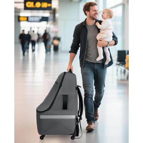 MCBD Car Seat Travel Bag for Airplane, Foldable Baby Carseat Backpack for Travel Padded Carseat Carrier for Airport Gate Check, Infant Stroller Cover with Reflective Strips