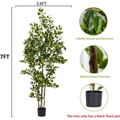 Bailikang Artificial Ficus Tree Indoor 7ft, Large Potted Faux Tree with Realistic Silk Leaves & Trunk for Home Office, Living Room Corner Decor