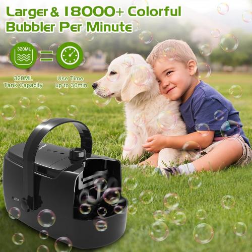Black Bubble Machine Durable Automatic Bubble Blower, 18000  Big Bubbles Per Minute Bubbles for Kids Toddlers Bubble Maker Operated by Plugin or Batteries Bubble Toys for Indoor Outdoor Birthday Party
