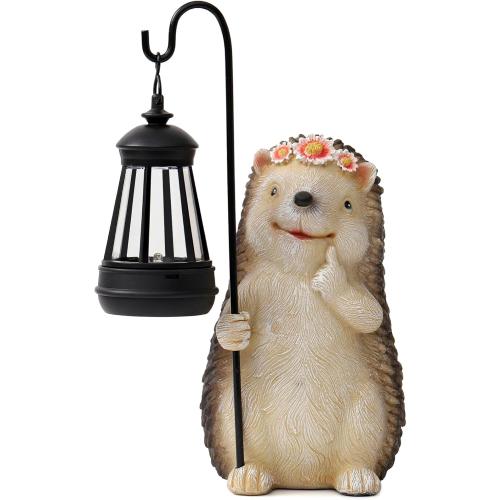 Garden Hedgehog Gnome Statue Decorations - Solar Resin Hedgehog with Solar Garden Lights Outdoor Decorations for Patio,Yard,Lawn,