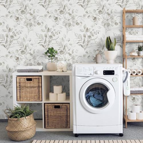 Naphite Floral Wallpaper Peel and Stick Wallpaper for Bedroom Grey Floral Boho Contact Paper for Cabinets Drawer Self Adhesive Removable Farmhouse Contact Paper Eucalyptus Leaf Nursery 17.3inW 78.7inL