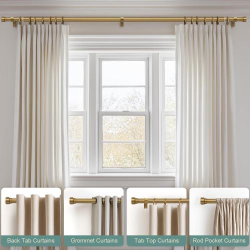 Warm Gold Curtain Rods for Windows 72 to 144 Inches Adjustable Length Heavy Duty 1 Diameter Brass Bronze Long Window Curtain Rod with Solid Metal Finials for Outdoor Farmhouse Bedroom Living Room