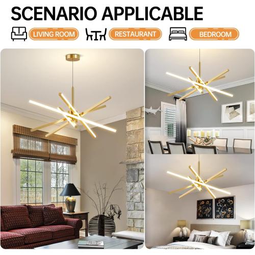 Modern Sputnik Chandelier Ceiling 82W LED Gold Pendant Light Embedded Mount Chandeliers Dining Room Light Fixtures Over Table Dimmable with Remote Control for Living Room Kitchen Bedroom 31.5 inches