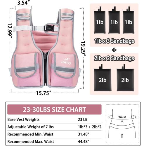 Adjustable Weighted Vest Woman 5-12lb/9-16lb/17-24lb/23-30lb Weight Vest with Reflective Stripe, Zipper Rucking Running Vests for Women Men Workout Walking Strength Training Weight Loss Fitness Weightlifting