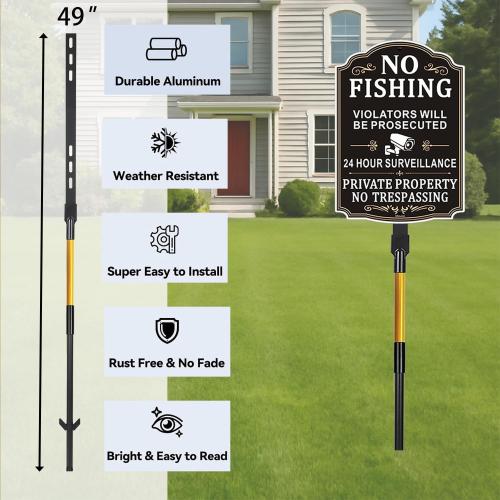 2 Pack 48 Inches Yard Stake for Outdoor Lawn 4ft Heavy Duty Metal Sign Holder Durable Posts for Outside Traffic Road Driveway Stand Parking Stop Durable Fits Signs 10 to 18 Inch Adjustable Black Gold