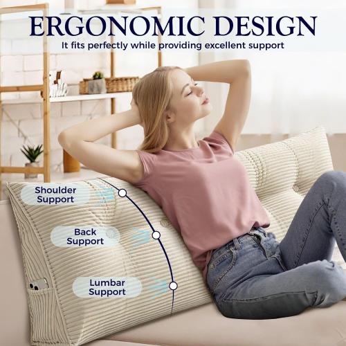 Triangular Headboard Pillow Backrest Positioning Support Bed Rest Reading Pillows Bolster Headboard Cushions for Day Bed, Light Grey